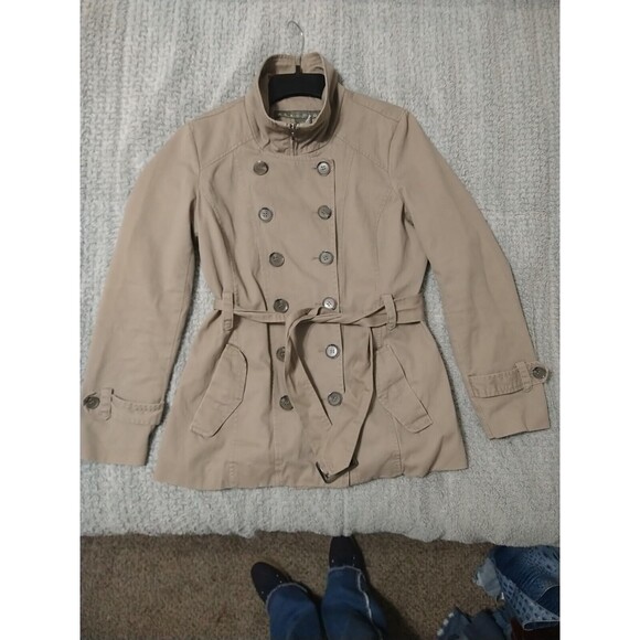 Kenneth Cole Reaction Taupe Button Up Midi Jacket Belted Small Classic - Picture 1 of 10